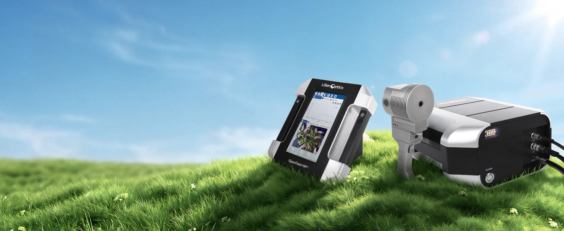 LiSen Optics field spectrometer systems displayed on grass
