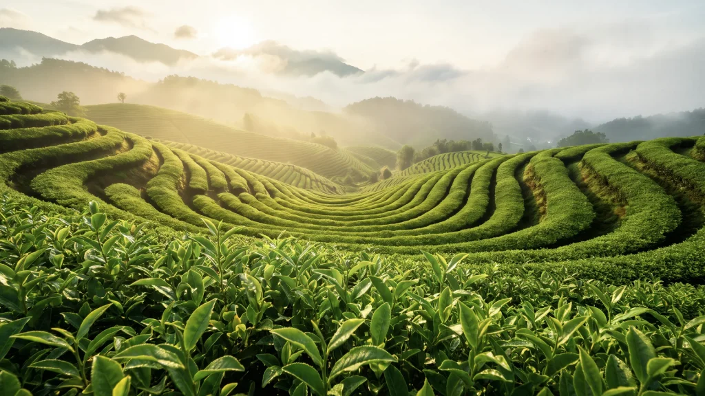 Tea garden landscape representing hyperspectral soil organic matter detection research