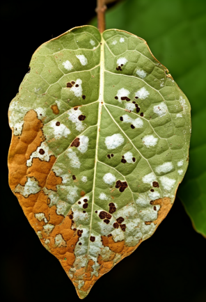 Leaf showing disease and pest stress symptoms for spectral monitoring